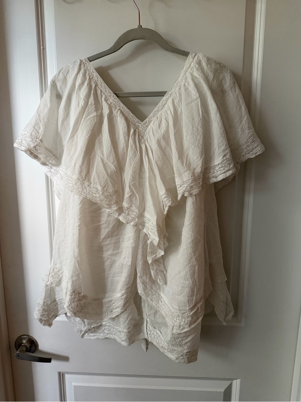 Free People Cream Lace-Trim Ruffled Tunic - Picture 4 of 4